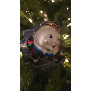 Rare VTG SZ L Humpty Dumpty On Wall Striped Christmas Ornament Glass Hand Blown